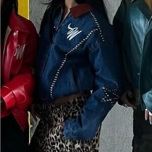 Wish me luck league studded star denim bomber jacket